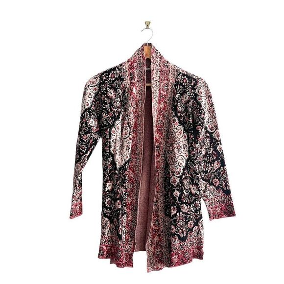 Billabong Open Cardigan Tapestry Knit Pattern Red Black Boho Hippy Women's 8 - Picture 1 of 7